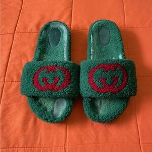 GUCCI Sandals Womens 42 Green 11/USA Interlocking Wool Slide Sandals